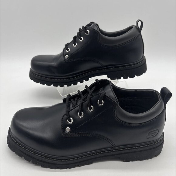 Skechers Alley Cat Leather Oxford Comfort Shoes Mens Size 10.5 US Black SN7111EW - Picture 2 of 15